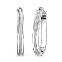 Rhodium Over Sterling Silver Glitter Hoop Earrings (2.50 g)