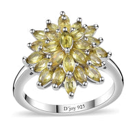 Premium Sava Sphene Floral Ring in Rhodium Over Sterling Silver (Size 6.0) 2.25 ctw