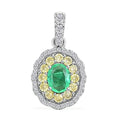 Luxoro 14K White Gold AAA Boyaca Colombian Emerald, I2 Natural Yellow and White Diamond Double Halo Pendant 1.00 ctw - Sticky add to cart bar