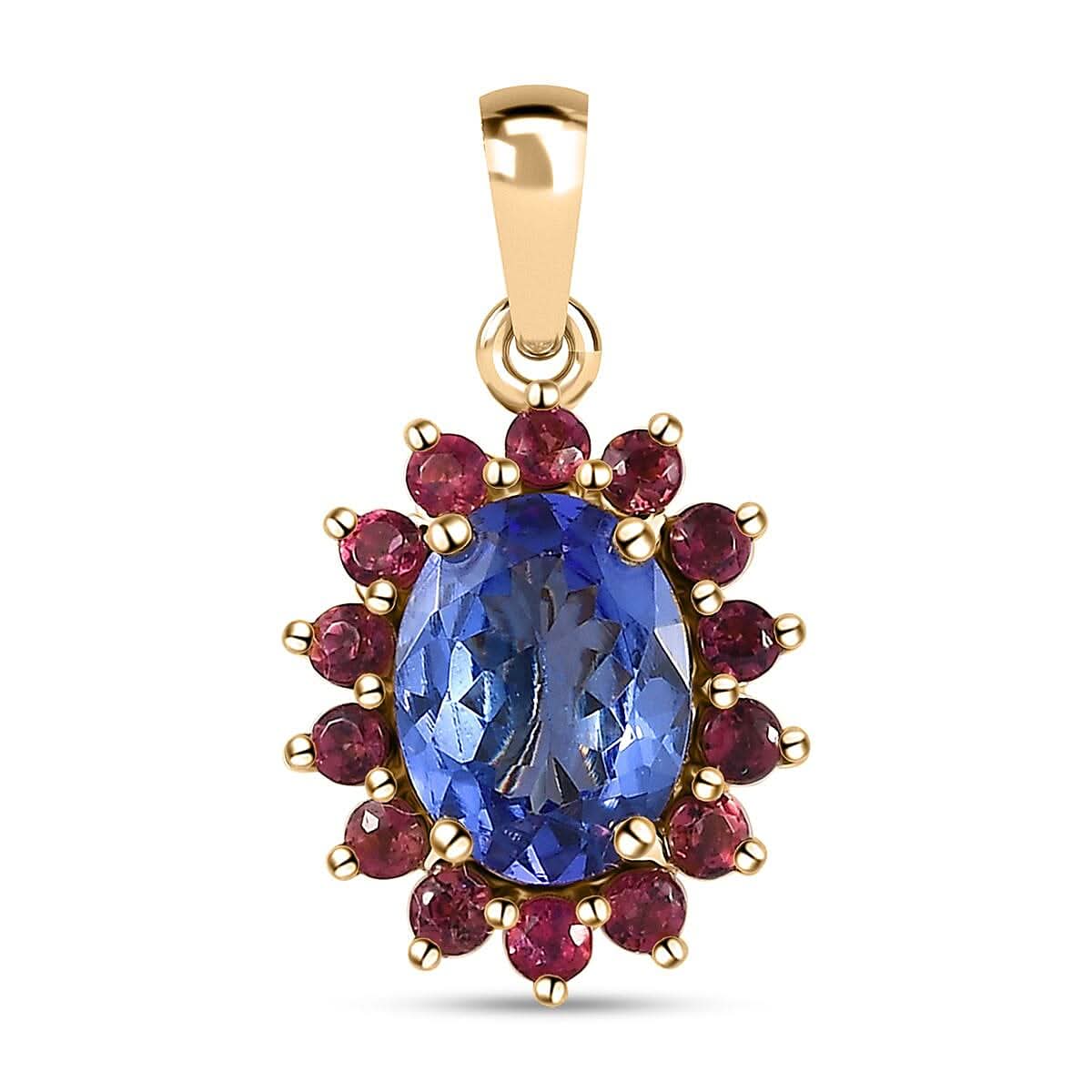 Luxoro Premium Tanzanite and Ofiki Rubellie 1.65 ctw Patriotic Pride Pendant without Chain in 10K Yellow Gold