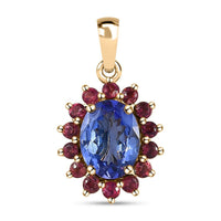 Luxoro Premium Tanzanite and Ofiki Rubellie 1.65 ctw Patriotic Pride Pendant without Chain in 10K Yellow Gold