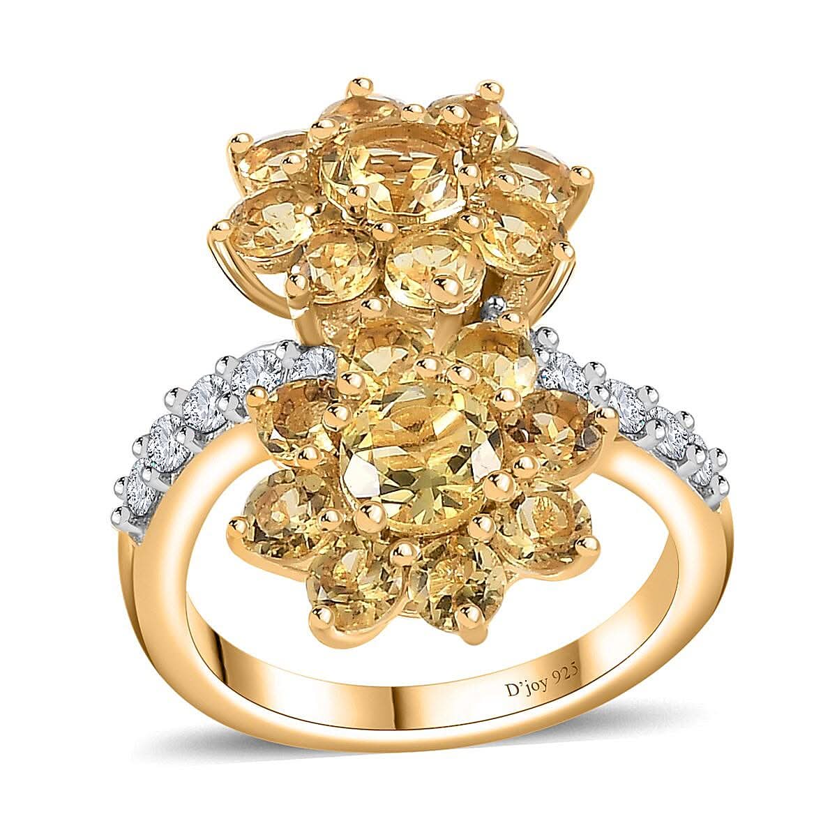 Sunfire Beryl, White Zircon Bypass Ring in Vermeil YG Over Sterling Silver (Size 10.0) 3.15 ctw