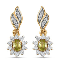 Premium Sphene and White Zircon Halo Dangle Earrings in 18K Vermeil Yellow Gold Over Sterling Silver 0.85 ctw