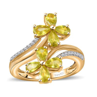 Premium Sava Sphene, Moissanite Bypass Floral Ring in 18K Vermeil YG Over Sterling Silver (Size 10.0) 1.90 ctw