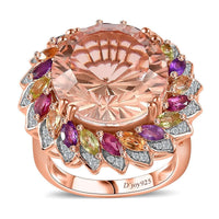 Starburst Cut Morganique Quartz, Multi Gemston Daisy Floral Ring in 18K Vermeil RG Over Sterling Silver (Size 6.0) 13.50 ctw
