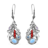Bali Legacy Larimar and Multi Gemstone Sea Creatures Earrings in Sterling Silver 2.75 ctw