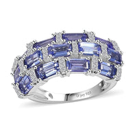 Tanzanite, Moissanite Ring in Platinum Over Sterling Silver (Size 6.0) 3.75 ctw