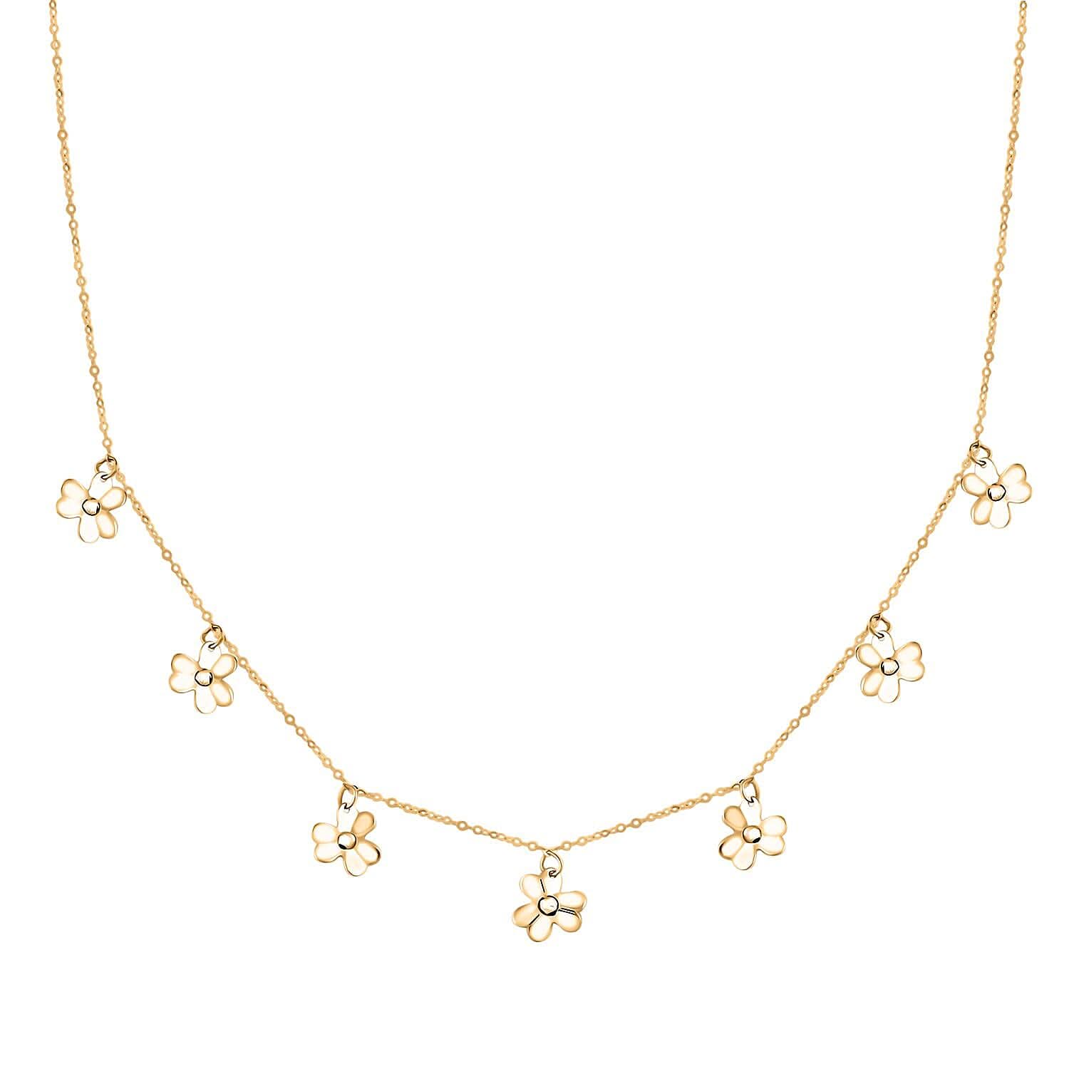 Italian 10K Yellow Gold Clover Station Necklace 18-20 Inches 1.90 Grams