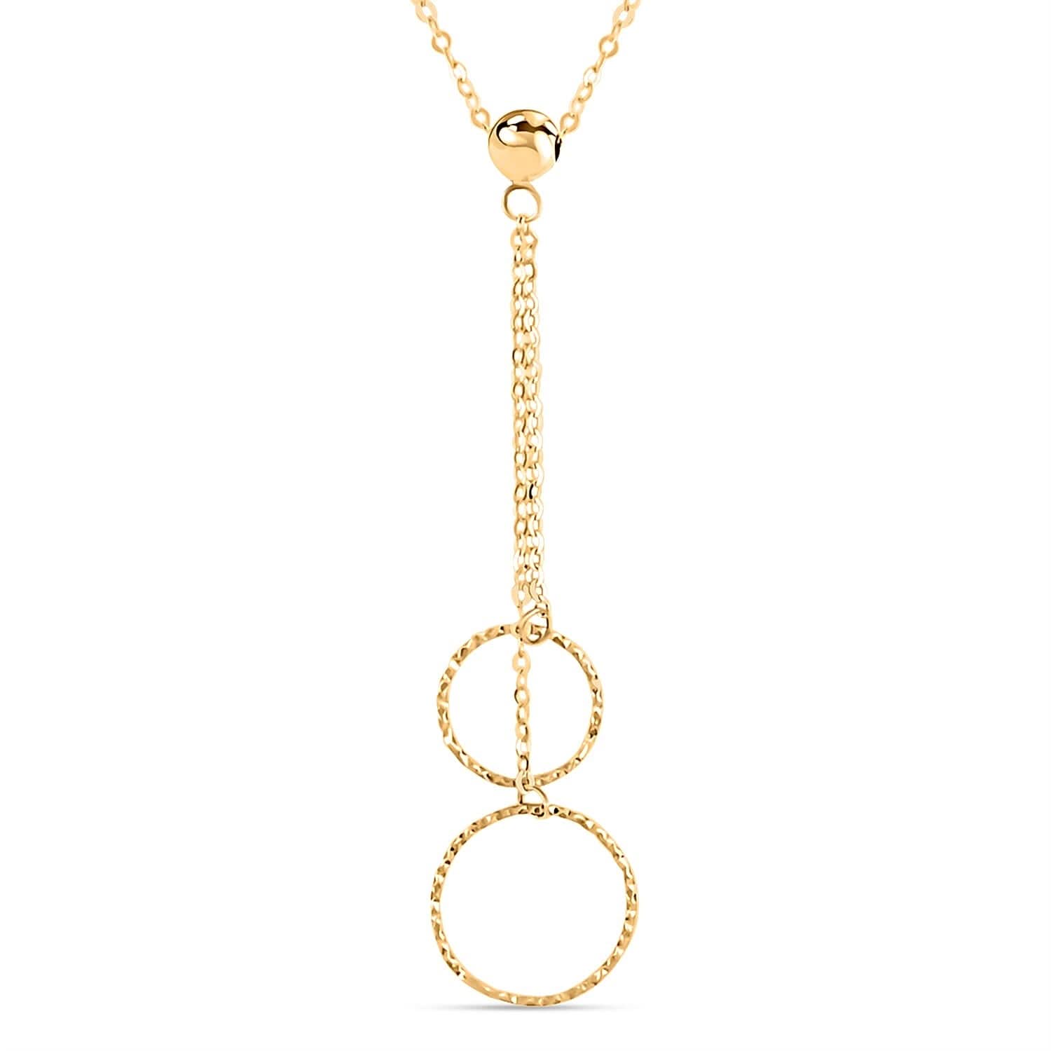 Italian 10K Yellow Gold Double Circle Pendant Necklace 18-20 Inches 0.80 Grams