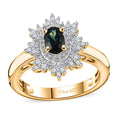 Premium Monte Belo Indicolite and Diamond Floral Ring in 18K Vermeil Yellow Gold Over Sterling Silver (Size 10.0) 0.80 ctw - Sticky add to cart bar