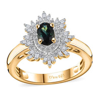 Premium Monte Belo Indicolite and Diamond Floral Ring in 18K Vermeil Yellow Gold Over Sterling Silver (Size 10.0) 0.80 ctw
