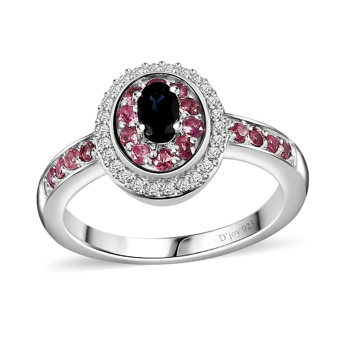 AAA Monte Belo Indicolite and Multi Gemstone Double Halo Ring in Rhodium Over Sterling Silver (Size 10.0) 0.75 ctw