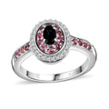 AAA Monte Belo Indicolite and Multi Gemstone Double Halo Ring in Rhodium Over Sterling Silver (Size 10.0) 0.75 ctw - Sticky add to cart bar