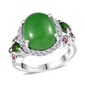 Doorbuster TLV Green Jade, Multi Gemstone Ring in Rhodium Over Sterling Silver (Size 10.0) 7.25 ctw - Sticky add to cart bar