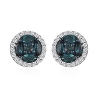 AAA Monte Belo Indicolite and Moissanite Stud Earrings in Rhodium Over Sterling Silver 1.15 ctw
