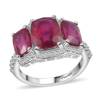 Niassa Ruby (FF), White Zircon Ring in Rhodium Over Sterling Silver (Size 10.0) 5.90 ctw