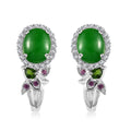 Doorbuster TLV Green Jade, Multi Gemstone Stud Earrings in Rhodium Over Sterling Silver 9.00 ctw - Sticky add to cart bar
