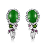Doorbuster TLV Green Jade, Multi Gemstone Stud Earrings in Rhodium Over Sterling Silver 9.00 ctw