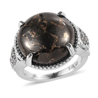 Matrix Silver Shungite, White Zircon Ring in Stainless Steel (Size 10.0) 10.00 ctw