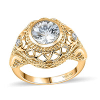 AAA Mangoro Aquamarine and Moissanite Ring in 18K Vermeil Yellow Gold Over Sterling Silver 1.75 ctw