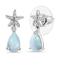 D'Joy Premium Larimar and White Zircon 2.00 ctw Starfish Earrings in Rhodium Over Sterling Silver - Sticky add to cart bar