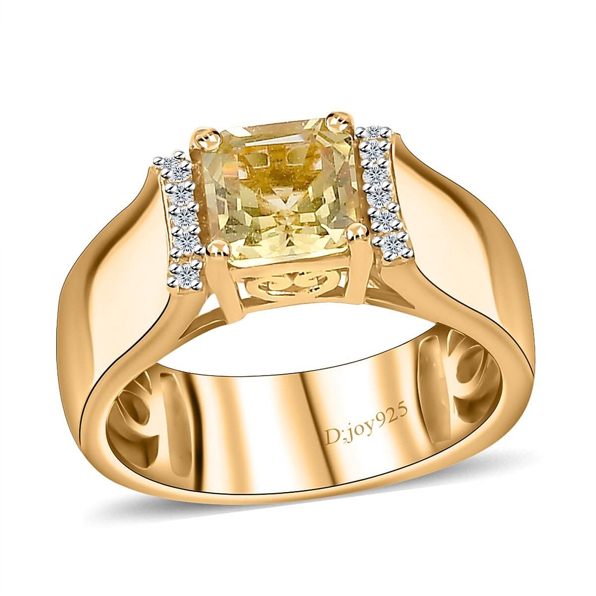 Asscher Cut Sunfire Beryl, Moissanite Ring in Vermeil YG Over Sterling Silver (Size 10.0) 1.00 ctw