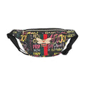 TLV Black & Multi Color Vegan Leather Graffiti Belt Bag (13"x6"x2.75") - Sticky add to cart bar