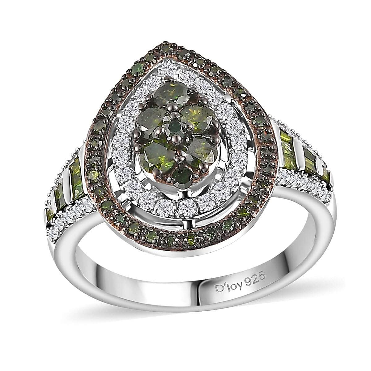 Green and White Diamond Ring in Rhodium Over Sterling Silver 1.00 ctw (Del. in 8-10 Days)