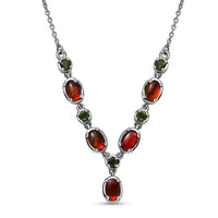 Canadian Ammolite and Chrome Diopside Necklace 18-20 Inches in Platinum Over Sterling Silver 0.60 ctw