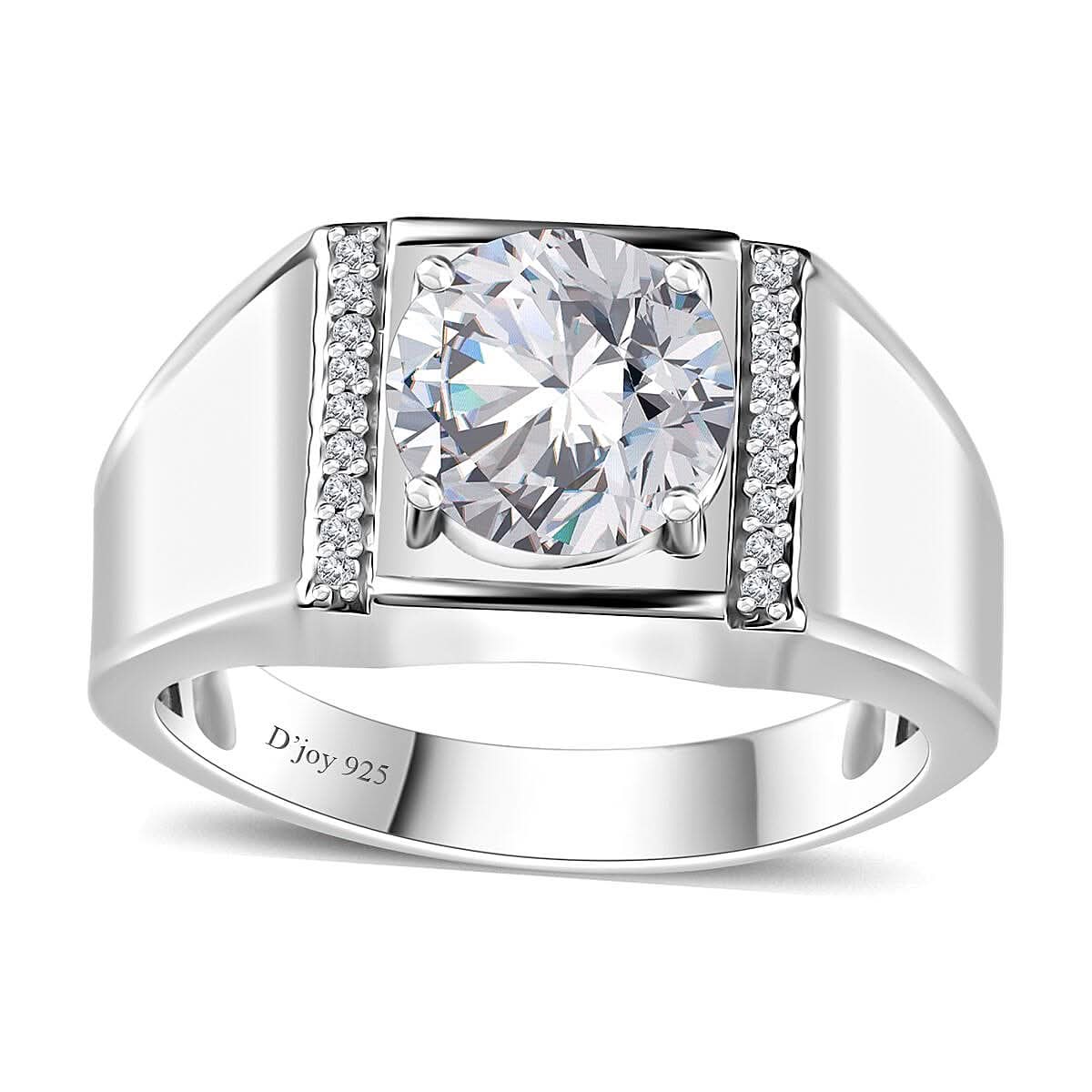 Moissanite (Rnd 9mm) Men's Ring in Platinum Over Sterling Silver (Size 11.0) 2.60 ctw