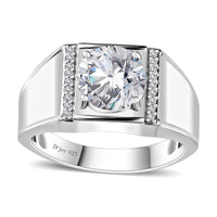 Moissanite (Rnd 9mm) Men's Ring in Platinum Over Sterling Silver (Size 11.0) 2.60 ctw