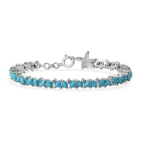 Premium Sleeping Beauty Turquoise and Malgache Neon Apatite Star Fish Motif Bracelet in Rhodium Over Sterling Silver (7.25 In) 7.10 ctw