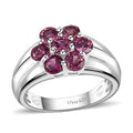Tanzanian Wine Garnet Floral Ring in Rhodium Over Sterling Silver (Size 10.0) 1.50 ctw - Sticky add to cart bar