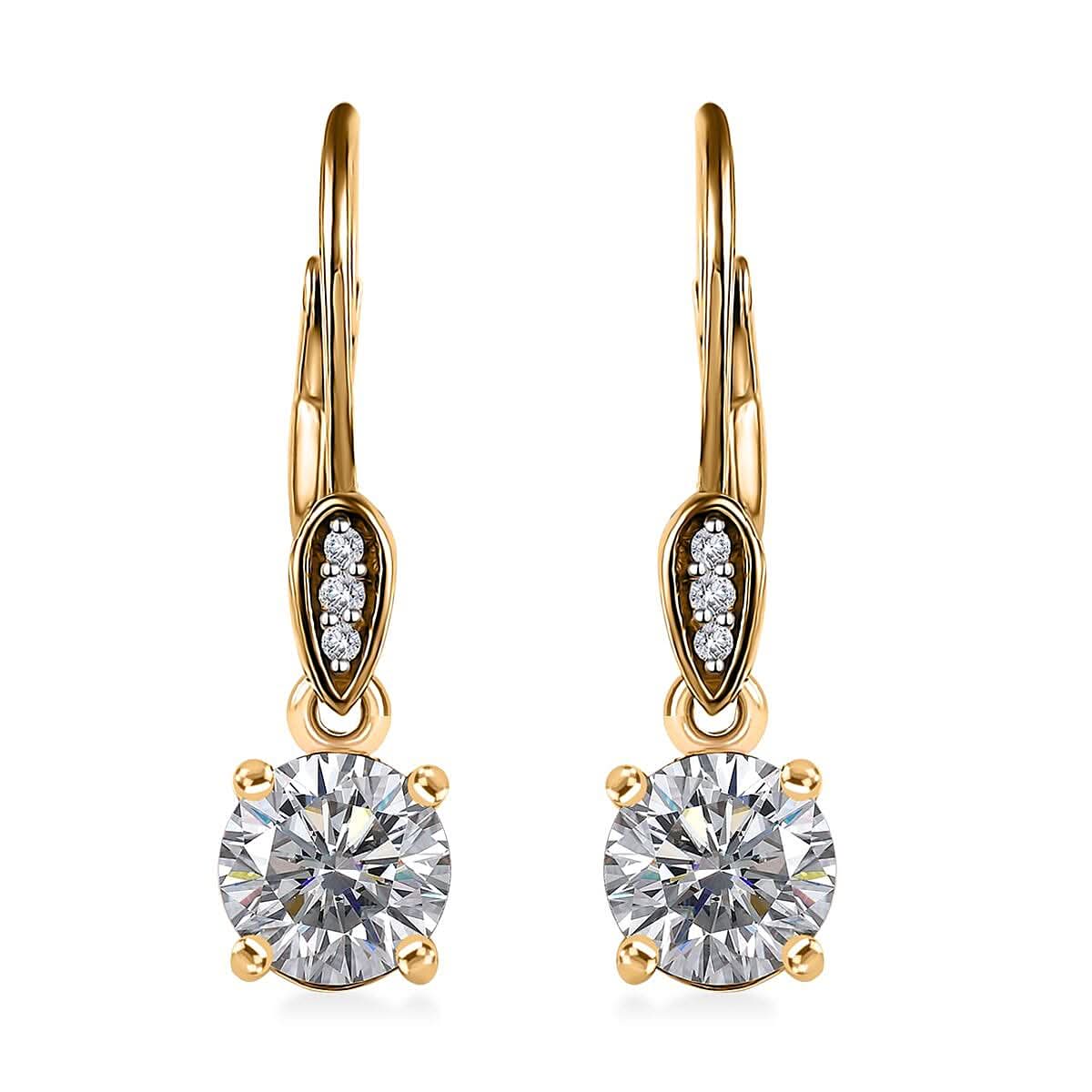 Moissanite Lever Back Earring in Vermeil Yellow Gold Over Sterling Silver 1.50 ctw