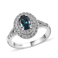 Luxoro 14K White Gold AAAA Monte Belo Indicolite, Diamond (G-H, I2) (0.45 cts) Double Halo Ring (Size 7.0) 1.30 ctw