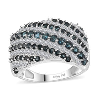 Premium Monte Belo Indicolite, Moissanite Ring in Rhodium Over Sterling Silver (Size 10.0) 1.90 ctw