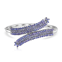 Doorbuster Tanzanite Bypass Leaf Bangle Bracelet in Platinum Over Sterling Silver (6.50 In) 11.00 ctw