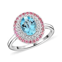 Tony Diniz Collection Certified & Appraised Luxoro 14K White Gold AAA Santa Maria Aquamarine and Pink Spinel, Diamond (G-H, I2) (0.18 cts) Ring (Size 10.0) (4.50 g) 2.25 ctw