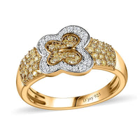 Natural Yellow Diamond I3 and Diamond Butterfly Ring in 18K Vermeil Yellow Gold Over Sterling Silver 0.50 ctw (Del. in 8-10 Days)
