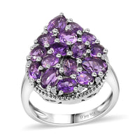 Premium Uruguayan Amethyst, White Zircon Cluster Ring in Platinum Over Sterling Silver (Size 10.0)