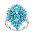 Sleeping Beauty Turquoise, White Zircon Floral Spray Ring in Rhodium Over Sterling Silver (Size 10.0) 4.60 ctw - Sticky add to cart bar