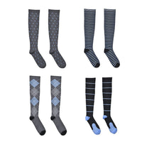 Set of 4 Pairs Knee Length Copper Infused Compression Socks - Multi Color (S/M)
