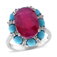 Niassa Ruby (FF) and Multi Gemstone Ring in Platinum Over Sterling Silver 11.50 ctw