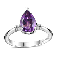 Premium Uruguayan Amethyst, White Zircon Ring in Platinum Over Sterling Silver (Size 10.0)
