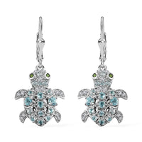 GP Trionfo Collection: Special Sealife Apatite and Multi Gemstone Lever Back Turtle Earrings in Rhodium Over Sterling Silver 1.75 ctw