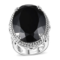 Thai Black Spinel Ring in Rhodium Over Sterling Silver (Size 7.0) 53.75 ctw