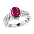 Niassa Ruby (FF) and White Zircon 2.10 ctw Elegance Ring in Rhodium Over Sterling Silver (Size 10.0) - Sticky add to cart bar