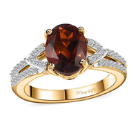 Brazilian Cherry Citrine, White Zircon Ring in Vermeil YG Over Sterling Silver (Size 10.0) 2.00 ctw