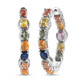 Multi Sapphire Hoop Earrings in Platinum Over Sterling Silver 5.65 ctw - Sticky add to cart bar
