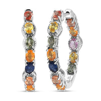 Multi Sapphire Hoop Earrings in Platinum Over Sterling Silver 5.65 ctw
